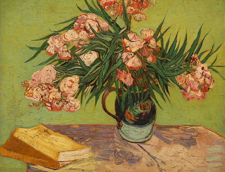  Vase with Oleanders and Books